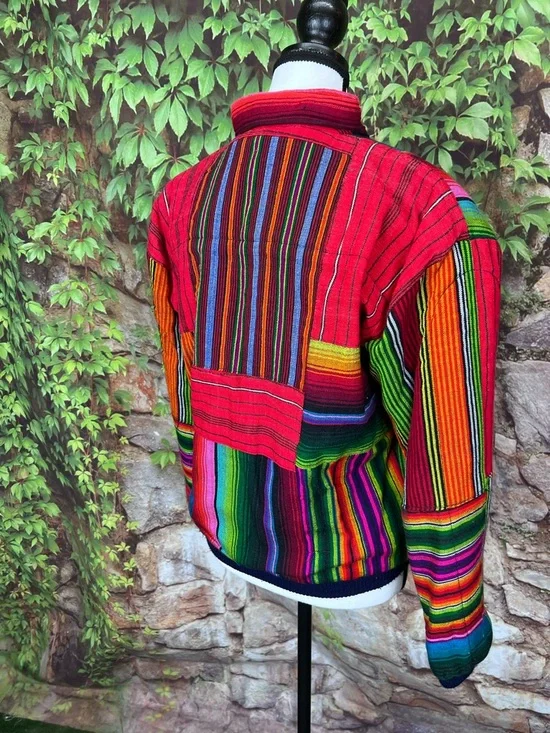VINTAGE VIBRANT Boho Guatemalan Zip Front Bomber Jacket, M - Picture 7 of 11